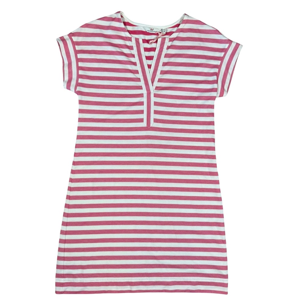 Vineyard Vines Coastal Nautical Pink White Striped Preppy VNeck T-Shirt Dress XS